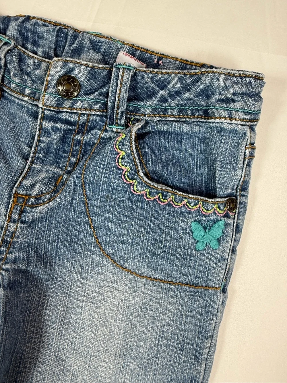 SONOMA Girls Embroidered Bootcut Jeans Size 5 Light Wash Stretch Denim Butterfly